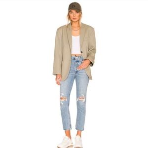 Agolde Riley Distressed High Rise Straight Ankle Cropped Denim Blue Jeans